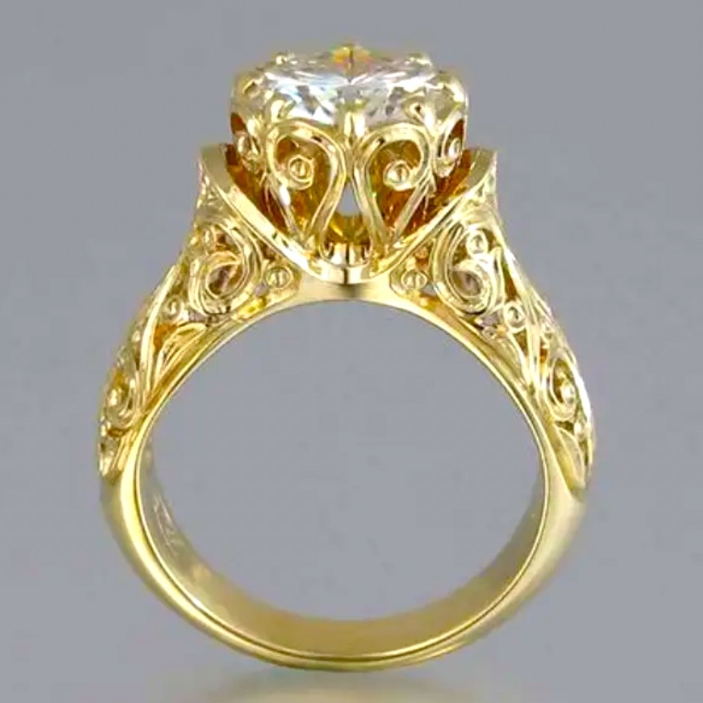Vintage Inspired Filigree Cubic Zirconia Solitaire wedding bridal Ring, Sz 7